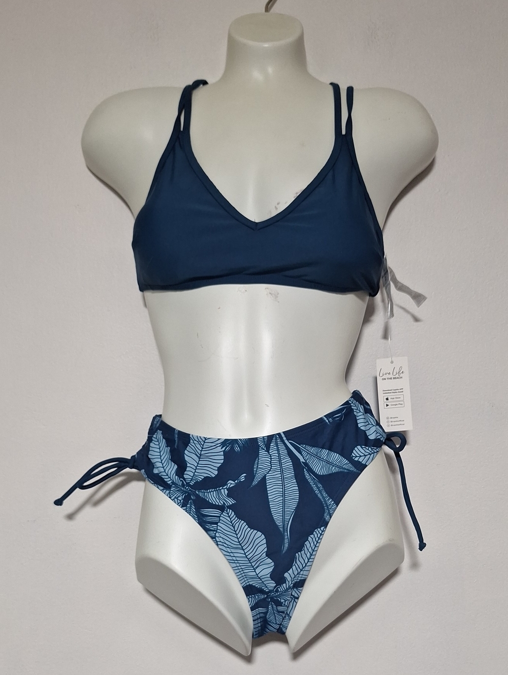 Cupshe Navy & Light Blue Leaf-Print Bikini Set